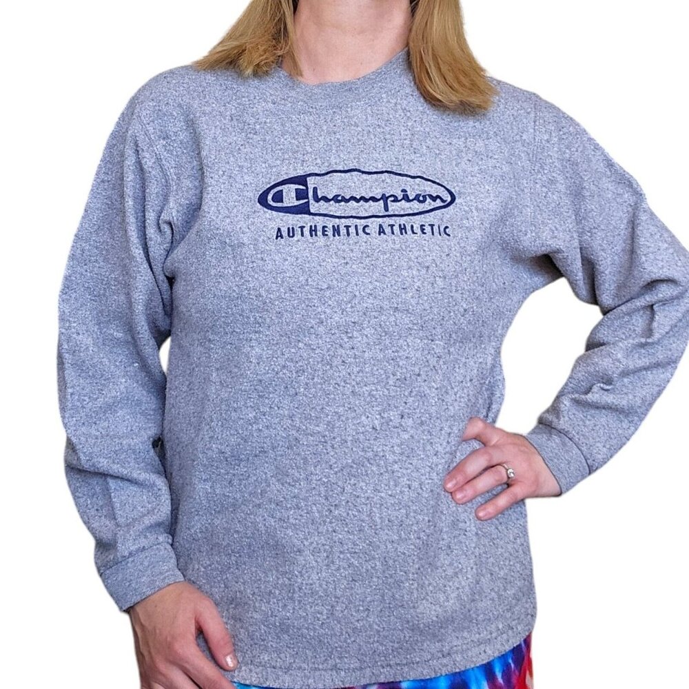 Vintage 90s Champion Womens Medium Crewneck‎ Sweatshirt Embroidered Gray Spellou